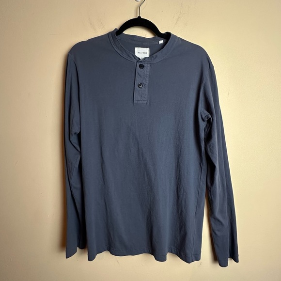 Billy Reid Henley Cotton Long Sleeve Tee Shirt Blue Men's Size Large - Picture 2 of 12